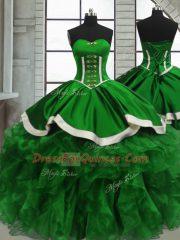 Sleeveless Floor Length Beading and Ruffles Lace Up Quince Ball Gowns