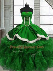 Sleeveless Floor Length Beading and Ruffles Lace Up Quince Ball Gowns