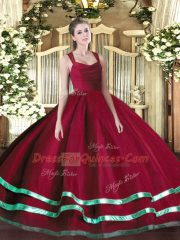 Fashion Wine Red Organza Zipper Straps Sleeveless Floor Length Sweet 16 Dresses Ruffled Layers and Ruching