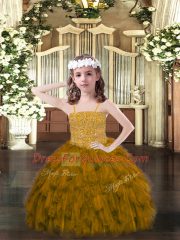 Sleeveless Lace Up Floor Length Beading and Ruffles Pageant Dress for Girls