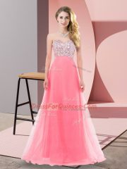 Modest Tulle Sweetheart Sleeveless Lace Up Beading Quinceanera Court of Honor Dress in Watermelon Red