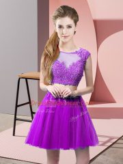 Luxurious Eggplant Purple Tulle Zipper Prom Gown Sleeveless Mini Length Appliques