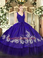 Affordable Purple Taffeta Zipper Sweet 16 Dresses Sleeveless Floor Length Beading and Appliques