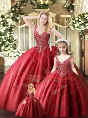 Floor Length Ball Gowns Sleeveless Red Ball Gown Prom Dress Lace Up