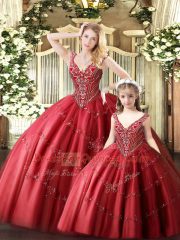 Floor Length Ball Gowns Sleeveless Red Ball Gown Prom Dress Lace Up