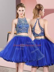Royal Blue Sleeveless Tulle Backless Quinceanera Dama Dress for Prom and Party and Wedding Party