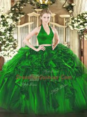 Exquisite Floor Length Green Quinceanera Gown Organza Sleeveless Ruffles