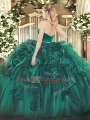 Exquisite Floor Length Green Quinceanera Gown Organza Sleeveless Ruffles