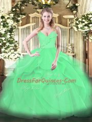 Green Tulle Zipper 15 Quinceanera Dress Sleeveless Floor Length Ruffles and Ruching