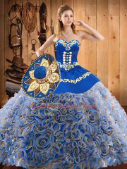 Exquisite Multi-color Sweetheart Lace Up Embroidery Quinceanera Dress Sweep Train Sleeveless