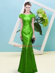 Scoop Neckline Sequins Prom Party Dress Cap Sleeves Zipper
