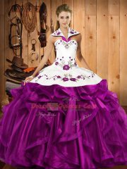 Floor Length Ball Gowns Sleeveless Eggplant Purple Quinceanera Dresses Lace Up