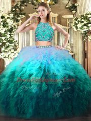 Latest Multi-color Sleeveless Tulle Zipper Sweet 16 Quinceanera Dress for Military Ball and Sweet 16 and Quinceanera