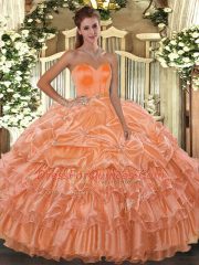 Latest Floor Length Orange Sweet 16 Dresses Sweetheart Sleeveless Lace Up