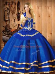 Glorious Blue Sweetheart Neckline Embroidery 15th Birthday Dress Sleeveless Lace Up