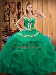 Sweetheart Sleeveless Organza Quinceanera Gown Embroidery and Ruffles Lace Up