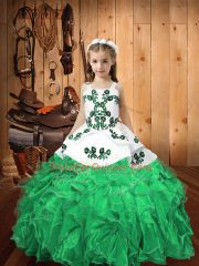 Turquoise Straps Lace Up Embroidery and Ruffles Child Pageant Dress Sleeveless