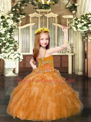 Beautiful Rust Red Spaghetti Straps Lace Up Beading and Ruffles Little Girls Pageant Dress Wholesale Sleeveless