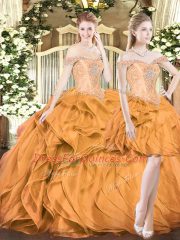 Dramatic Orange Red Organza Lace Up Sweet 16 Quinceanera Dress Sleeveless Floor Length Beading and Ruffles