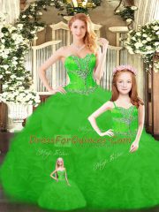 Glorious Green Tulle Lace Up Sweet 16 Quinceanera Dress Sleeveless Floor Length Beading and Ruffles