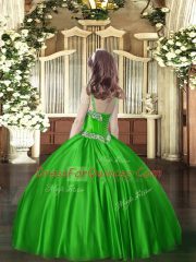 Straps Sleeveless Child Pageant Dress Floor Length Beading Olive Green Satin