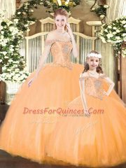 High Quality Floor Length Orange Quinceanera Dress Off The Shoulder Sleeveless Lace Up