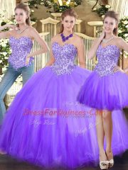 Ball Gowns Quinceanera Gown Lavender Sweetheart Tulle Sleeveless Floor Length Lace Up