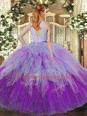High-neck Sleeveless Tulle Quinceanera Dresses Ruffles Backless