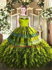 Great Olive Green Zipper Scoop Beading and Ruffles Sweet 16 Dress Organza and Taffeta Sleeveless