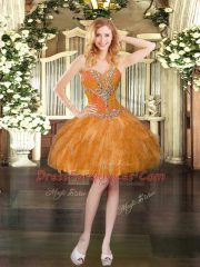 Floor Length Lace Up Quinceanera Gowns Orange Red for Military Ball and Sweet 16 and Quinceanera with Beading and Ruffles