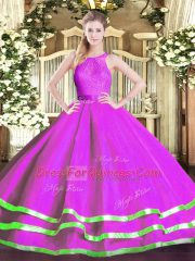 Scoop Sleeveless Tulle Sweet 16 Quinceanera Dress Lace Zipper