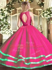 Scoop Sleeveless Tulle Sweet 16 Quinceanera Dress Lace Zipper