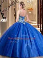V-neck Sleeveless Tulle Quince Ball Gowns Lace Lace Up