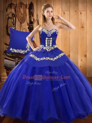 Sweetheart Sleeveless 15th Birthday Dress Floor Length Ruffles Blue Tulle