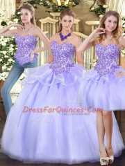 Artistic Floor Length Three Pieces Sleeveless Lavender Quinceanera Gowns Zipper