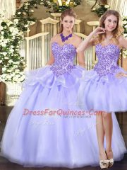 Artistic Floor Length Three Pieces Sleeveless Lavender Quinceanera Gowns Zipper