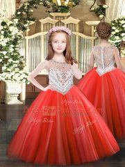 Tulle Sleeveless Floor Length Little Girl Pageant Dress and Beading