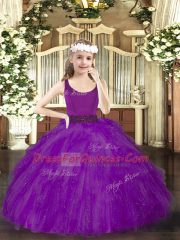 Fantastic Floor Length Ball Gowns Sleeveless Purple Little Girl Pageant Dress Zipper