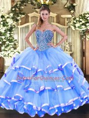 Floor Length Ball Gowns Sleeveless Baby Blue Quinceanera Gowns Lace Up