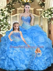 Beautiful Baby Blue Sweetheart Lace Up Beading and Ruffles 15 Quinceanera Dress Sleeveless