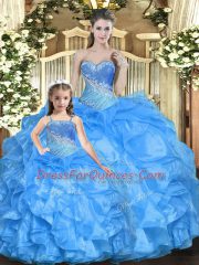 Beautiful Baby Blue Sweetheart Lace Up Beading and Ruffles 15 Quinceanera Dress Sleeveless