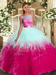 Enchanting Sleeveless Organza Floor Length Backless Sweet 16 Quinceanera Dress in Multi-color with Ruffles