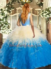 Enchanting Sleeveless Organza Floor Length Backless Sweet 16 Quinceanera Dress in Multi-color with Ruffles