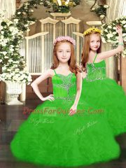 Trendy Green Ball Gowns Beading and Ruffles and Pick Ups Pageant Gowns For Girls Lace Up Organza Sleeveless Floor Length