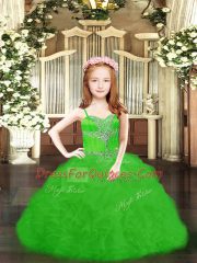 Trendy Green Ball Gowns Beading and Ruffles and Pick Ups Pageant Gowns For Girls Lace Up Organza Sleeveless Floor Length