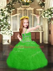 Trendy Green Ball Gowns Beading and Ruffles and Pick Ups Pageant Gowns For Girls Lace Up Organza Sleeveless Floor Length