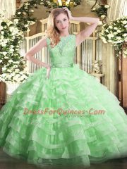 Traditional Organza Sleeveless Floor Length Quinceanera Gowns and Lace and Ruffled Layers