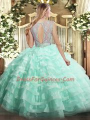 Traditional Organza Sleeveless Floor Length Quinceanera Gowns and Lace and Ruffled Layers