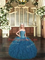 Great Floor Length Ball Gowns Sleeveless Teal Quinceanera Dresses Lace Up