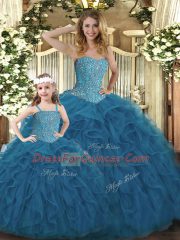 Great Floor Length Ball Gowns Sleeveless Teal Quinceanera Dresses Lace Up